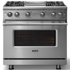 Viking 5 Series 36 in. 5.1 cu. ft. Standard Convection Gas Range with 4 Sealed Burners & Griddle - Stainless Steel, , hires