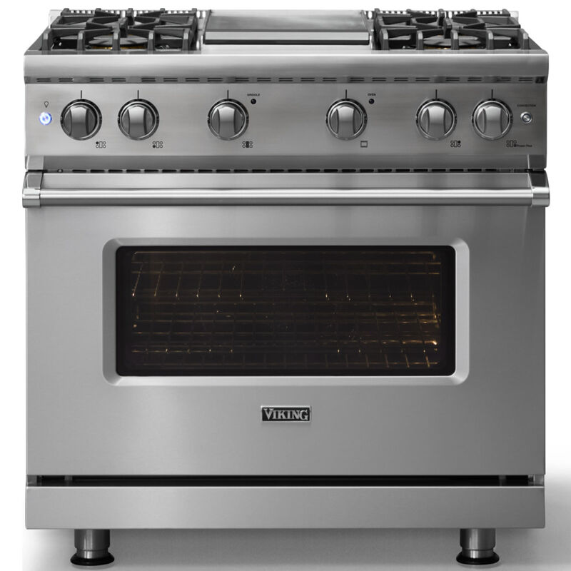 Viking 5 Series 36 in. 5.1 cu. ft. Standard Convection Gas Range with 4 Sealed Burners & Griddle - Stainless Steel, , hires
