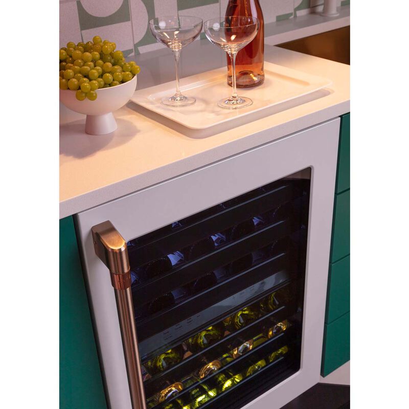Cafe 24 in. Undercounter Smart Wine Cooler with Metal Wire Racks, Dual Temperature Zones & 46 Bottle Capacity - Matte White, Matte White, hires