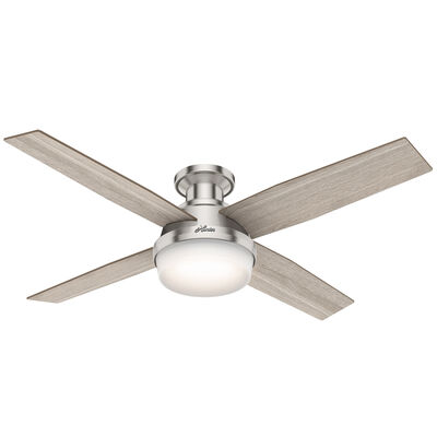 Hunter Dempsey 52 in. Low Profile Ceiling Fan with LED Light Kit and Handheld Remote - Brushed Nickel | 50283