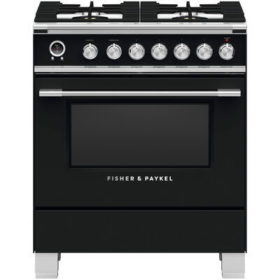 Fisher & Paykel Series 9 Classic 30 in. 3.5 cu. ft. Convection Oven Freestanding Dual Fuel Range with 4 Sealed Burners - Black | OR30SCG6B1