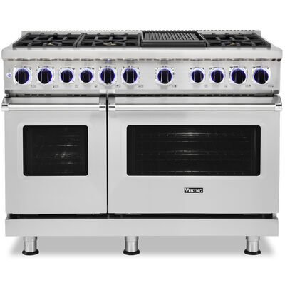 Viking 7 Series 48 in. 7.3 cu. ft. True European Convection Double Oven Dual Fuel Range with 6 Sealed Burners & Griddle - Stainless Steel | VDR74826GSSL
