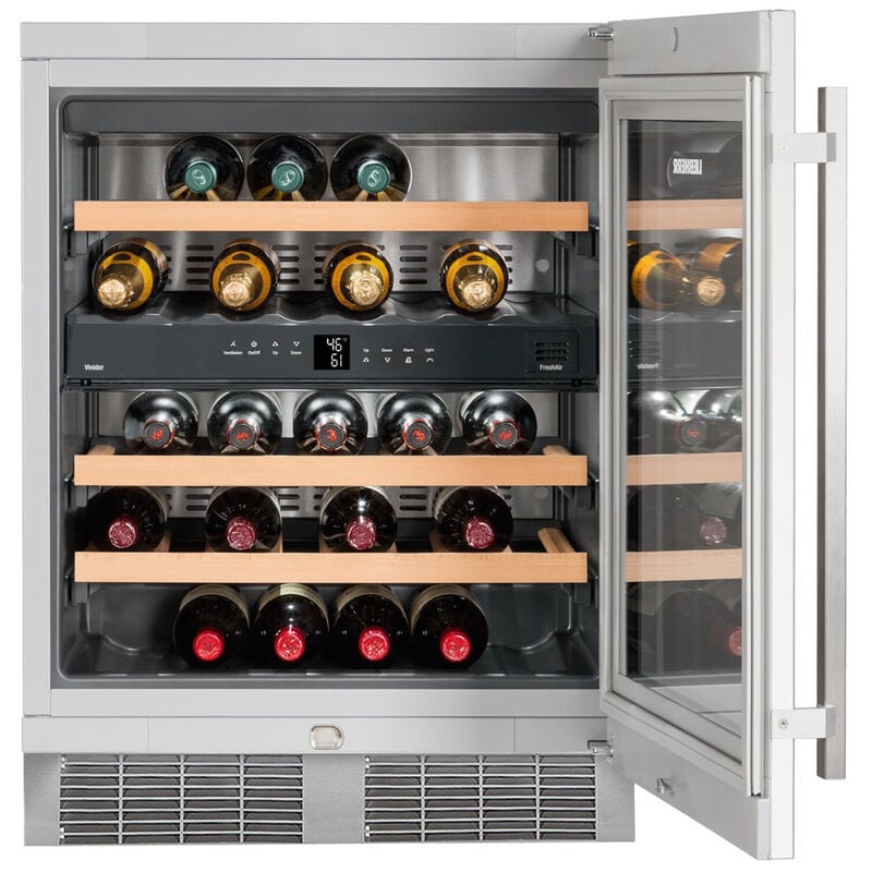 Liebherr 24 in. Undercounter Wine Cabinet with Wood Racks, Dual Temperature Zones & 34 Bottle Capacity - Stainless Steel, , hires
