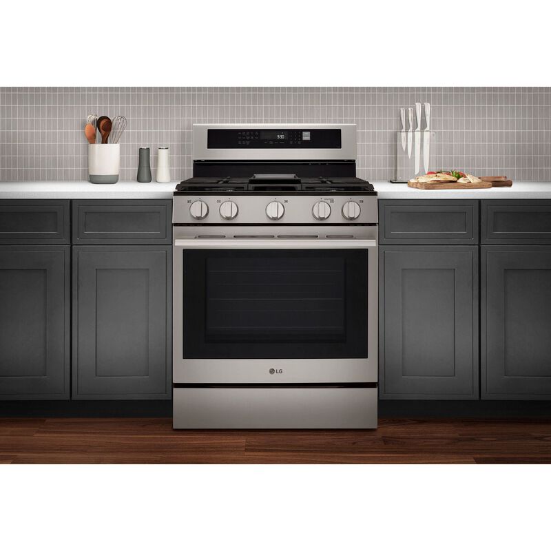 LG 30 in. 6.3 cu. ft. Smart Air-Fry True European Convection Gas Range with 5 Sealed Burners & Griddle - PrintProof Stainless Steel, , hires