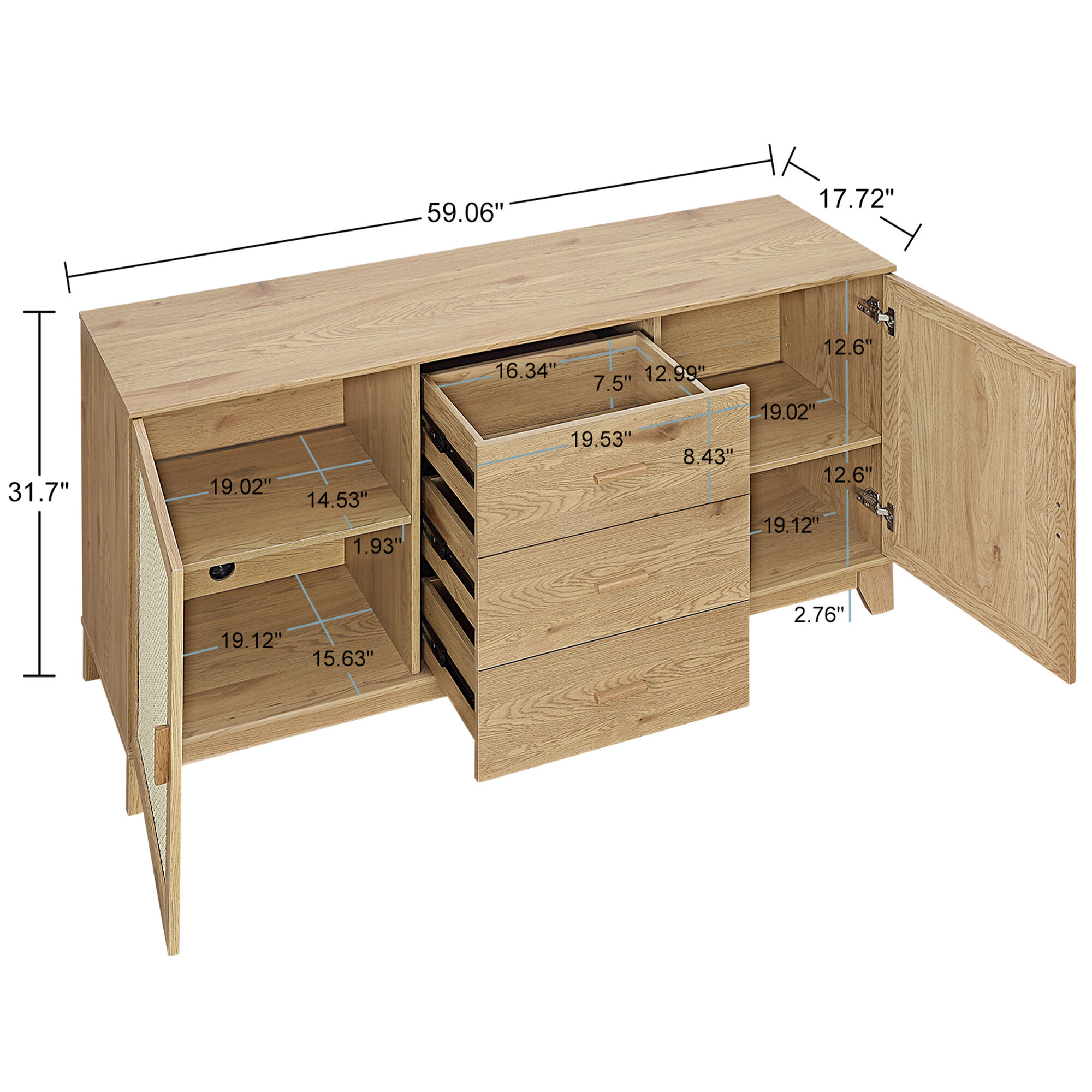 Manhattan Comfort Sheridan 59.05 inch Modern Cane Sideboard with