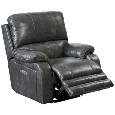 Thornton Power Lay Flat Recliner with Power Headrest and Lumbar - Steel | 76-4762-7-78