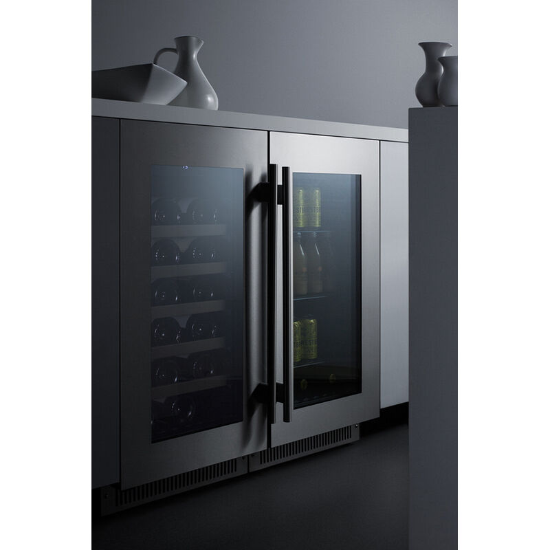 Summit Classic Collection 18 in. 2.9 cu. ft. Built In Freestanding Beverage Center with Tinted Glass Door Stainless Steel P.C. Richard Son