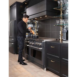 Cafe Commercial-Style 48 in. 8.2 cu. ft. Smart Air Fry True European Convection Double Oven Dual Fuel Range with 6 Sealed Burners & Griddle - Matte Black, Matte Black, hires