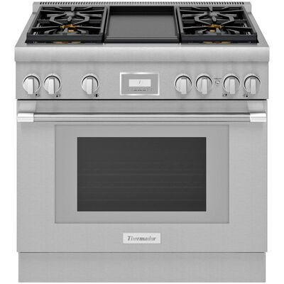Thermador Pro Harmony Professional Series 36 in. 5.1 cu. ft. Smart Convection Oven Freestanding Gas Range with 4 Sealed Burners & Griddle - Stainless Steel | PRG364WDH