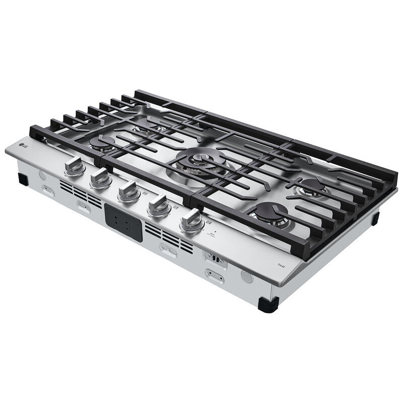LG 36 in. 5-Burner Smart Natural Gas Cooktop with Griddle, Simmer Burner & Power Burner - Stainless Steel, , hires