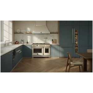 Bertazzoni Heritage Series 48 in. 7.1 cu. ft. Dual Convection Double Oven Gas Range with 6 Sealed Burners & Griddle - Ivory Gloss Finish, , hires