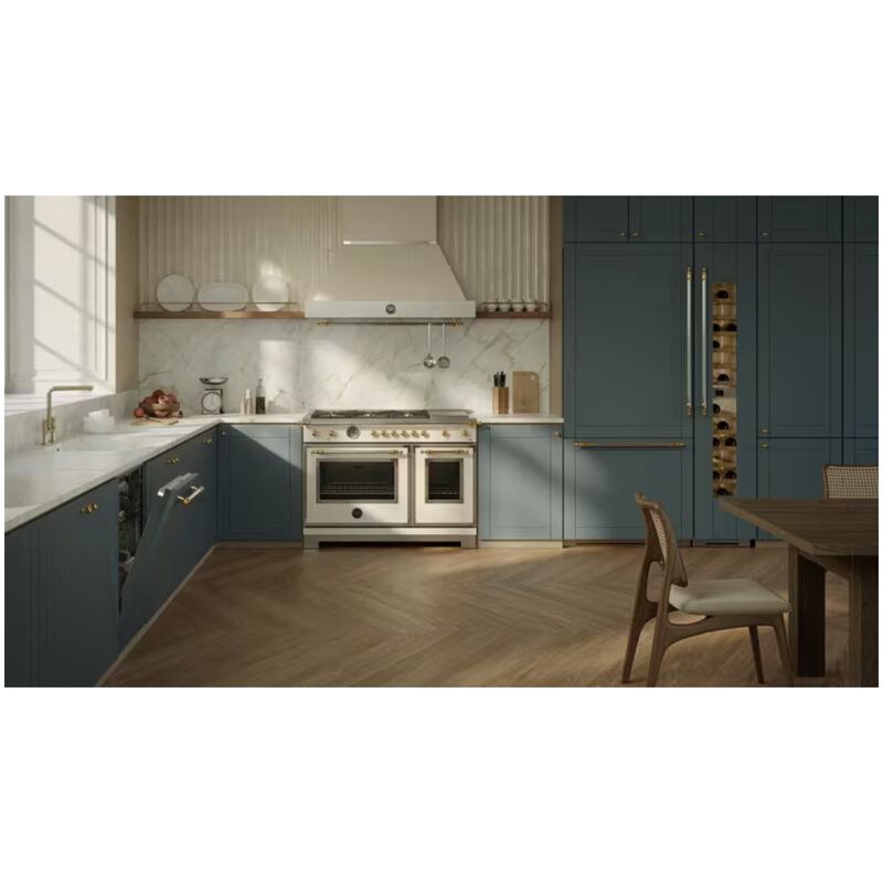 Bertazzoni Heritage Series 48 in. 7.1 cu. ft. Dual Convection Double Oven Gas Range with 6 Sealed Burners & Griddle - Ivory Gloss Finish, , hires