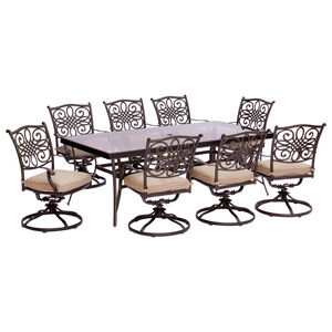 Hanover Traditions 9-Piece 84" Rectangle Glass Top Dining Set with Swivel Rocker Chairs - Tan, , hires