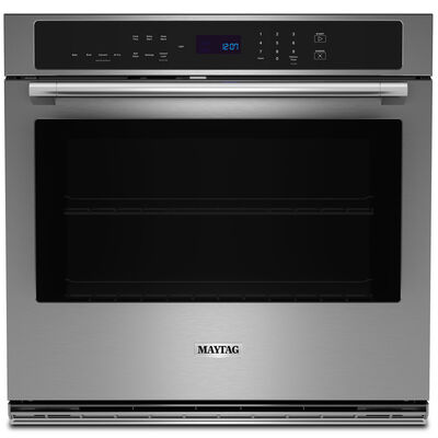 Maytag 27 in. 4.3 cu. ft. Electric Wall Oven with True European Convection & Self Clean - Fingerprint Resistant Stainless Steel | MOES6027LZ