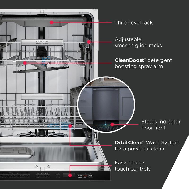 Frigidaire Professional 24 in. Top Control Dishwasher with 45 dBA Sound Level, 3rd-Rack & MaxBoost Dry - Stainless Steel, , hires