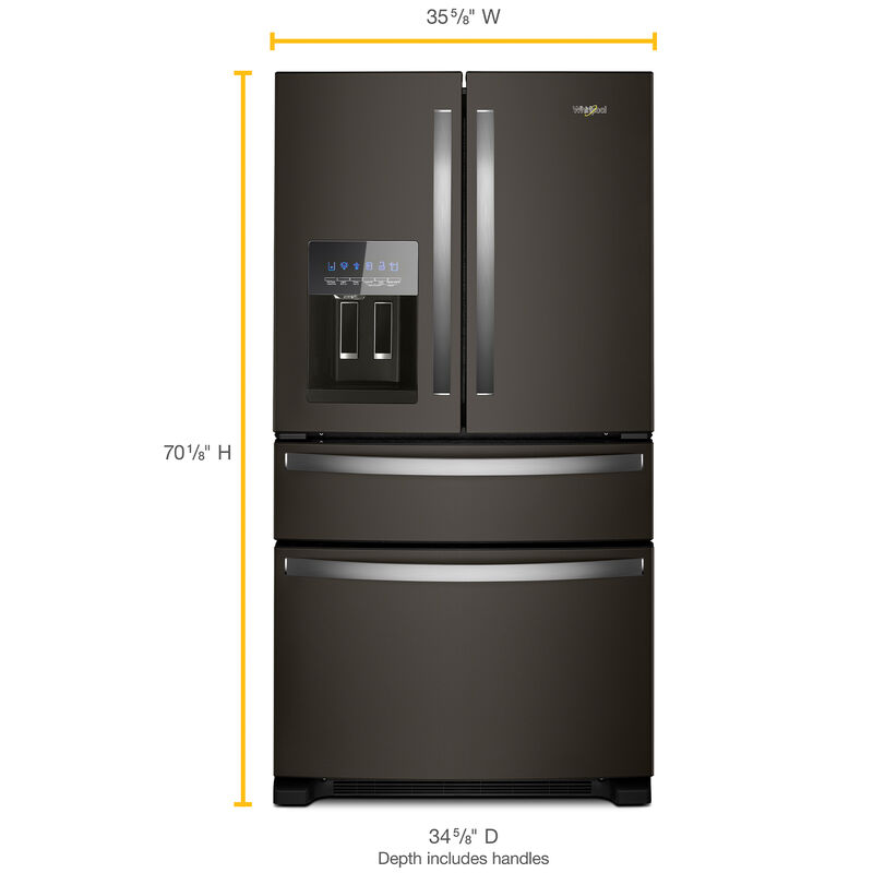 Whirlpool 36 in. 24.5 cu. ft. 4-Door French Door Refrigerator with Filtered Ice & Water Dispenser - Black Stainless, Black Stainless, hires