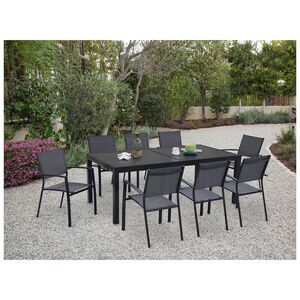 Hanover Naples 9-Piece 118" Rectangle Cast Top Dining Set with Stackable Chairs - Gray, , hires