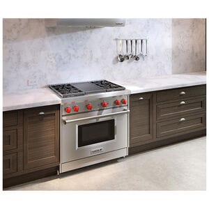 Wolf 36 in. 5.5 cu. ft. Standard Convection Gas Range with 4 Sealed Burners & Grill - Stainless Steel, , hires