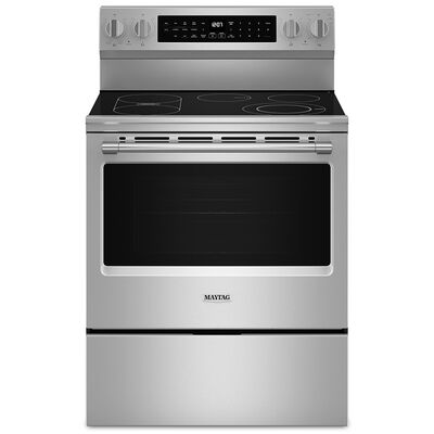 Maytag 30 in. 5.3 cu. ft. Smart Air Fry Standard Convection Electric Range with Radiant Burners, Grill & Griddle - Fingerprint Resistant Stainless | MFES8030RZ