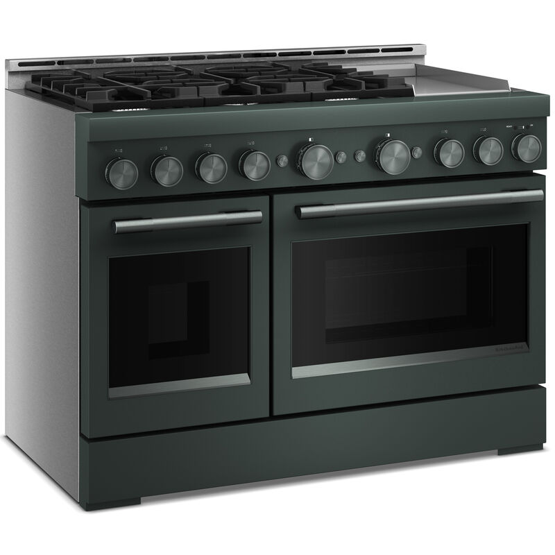 KitchenAid Commercial-Style 48 in. 6.3 cu. ft. Air-Fry True European Convection Double Oven Gas Range with 6 Sealed Burners & Griddle - Juniper, , hires