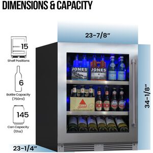 XO 24 in. Built-In/Freestanding 5.7 cu. ft. Compact Beverage Center with Adjustable Shelves & Digital Control - Stainless Steel, , hires