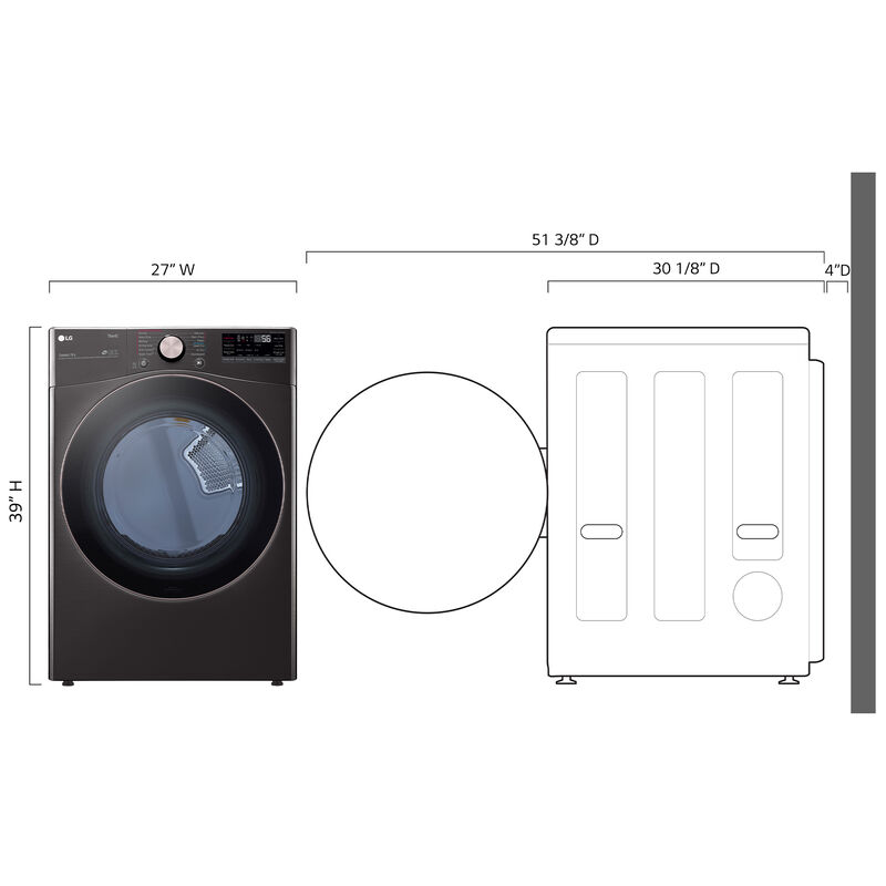 LG 27 in. 7.4 cu. ft. Electric Dryer with 12 Dryer Programs, 12 Dry Options, Sanitize Cycle, Wrinkle Care & Sensor Dry - Black Steel, Black Steel, hires