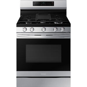 Samsung 30 in. 6.0 cu. ft. Smart Air Fry Convection Oven Freestanding Gas Range with 5 Sealed Burners & Griddle - Stainless Steel, Stainless Steel, hires