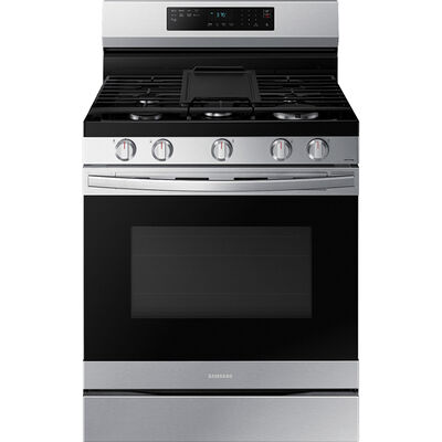 Samsung 30 in. 6.0 cu. ft. Smart Air Fry Convection Oven Freestanding Gas Range with 5 Sealed Burners & Griddle - Stainless Steel | NX60A6511SS