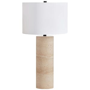 Hudson & Canal Corbett 29" Tall Table Lamp with Fabric Shade - Natural Travertine Stone, , hires