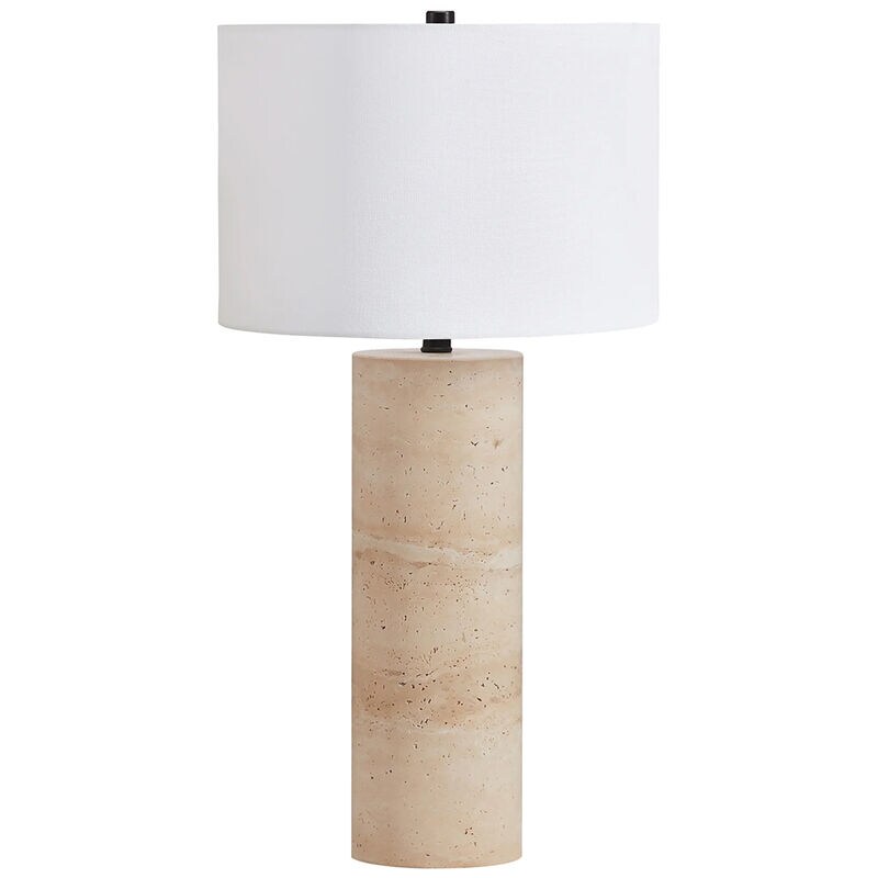 Hudson & Canal Corbett 29" Tall Table Lamp with Fabric Shade - Natural Travertine Stone, , hires