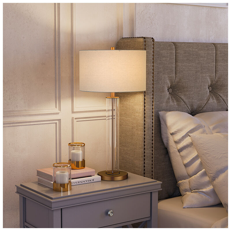 Hudson & Canal Harlow Brass and Clear Glass Table Lamp, , hires