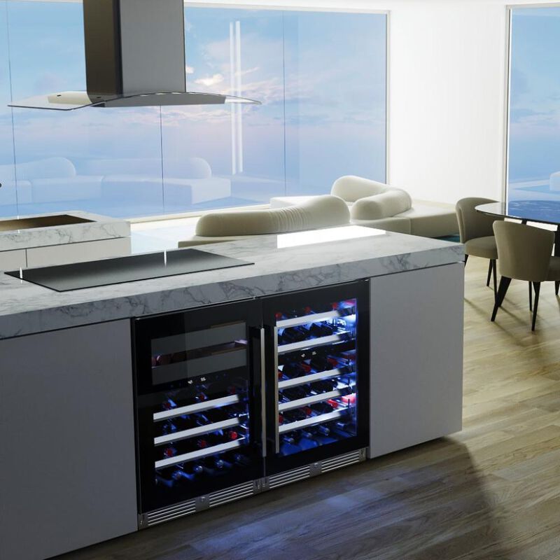 XO 24 in. Undercounter Wine Cooler with Metal Racks, Dual Temperature Zones & 30-Bottle Capacity - Custom Panel Ready, , hires