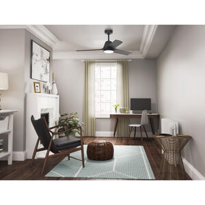 Hunter 52 inch Aeronaut Wi-Fi ENERGY STAR Matte Black Damp Rated Ceiling Fan with LED Light Kit and Handheld Remote, Matte Black, hires