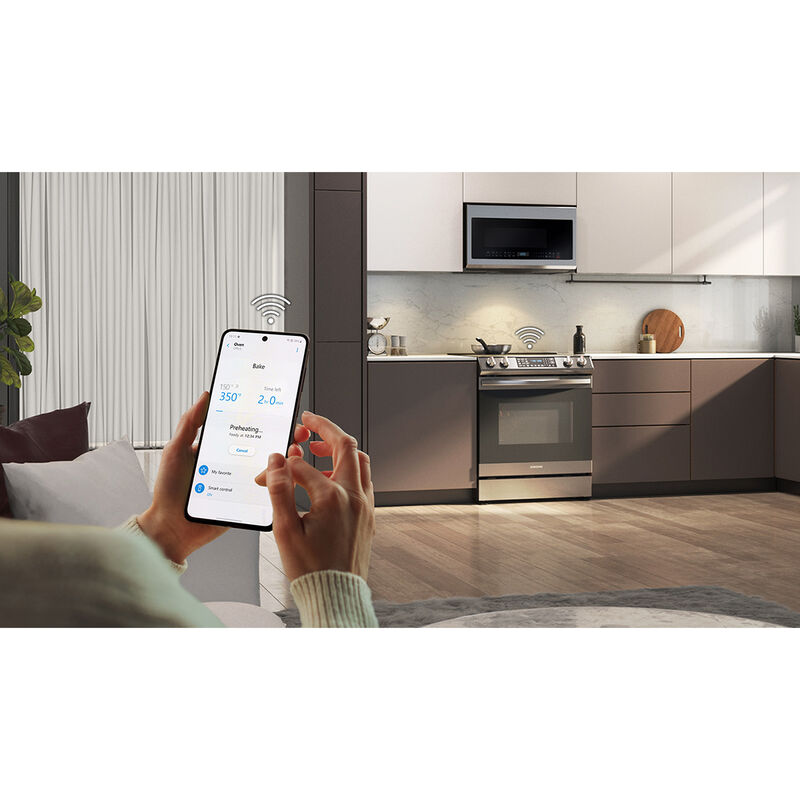 Samsung 30 in. 6.3 cu. ft. Smart Slide-In Electric Range with 4 Induction Burners - Fingerprint Resistant Stainless, Fingerprint Resistant Stainless, hires