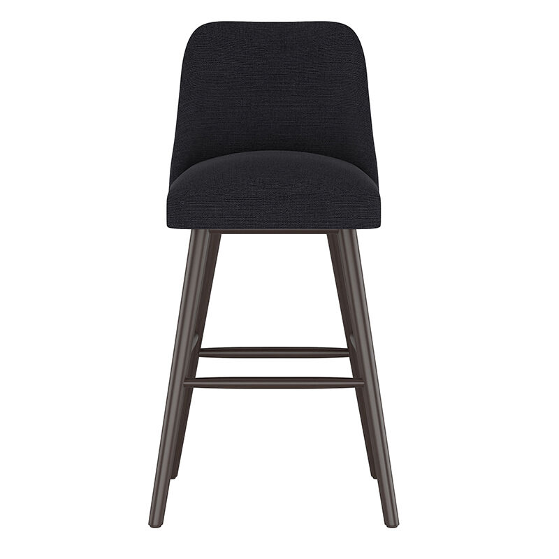 Skyline Furniture Modern Mid Century Bar Stool in Linen Fabric - Black, Black, hires