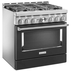 KitchenAid 36 in. 5.1 cu. ft. Smart Convection Oven Freestanding Gas Range with 6 Sealed Burners - Black, , hires
