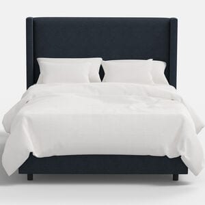 Skyline Furniture Linen Fabric Upholstered Full Size Wingback Bed - Navy, , hires