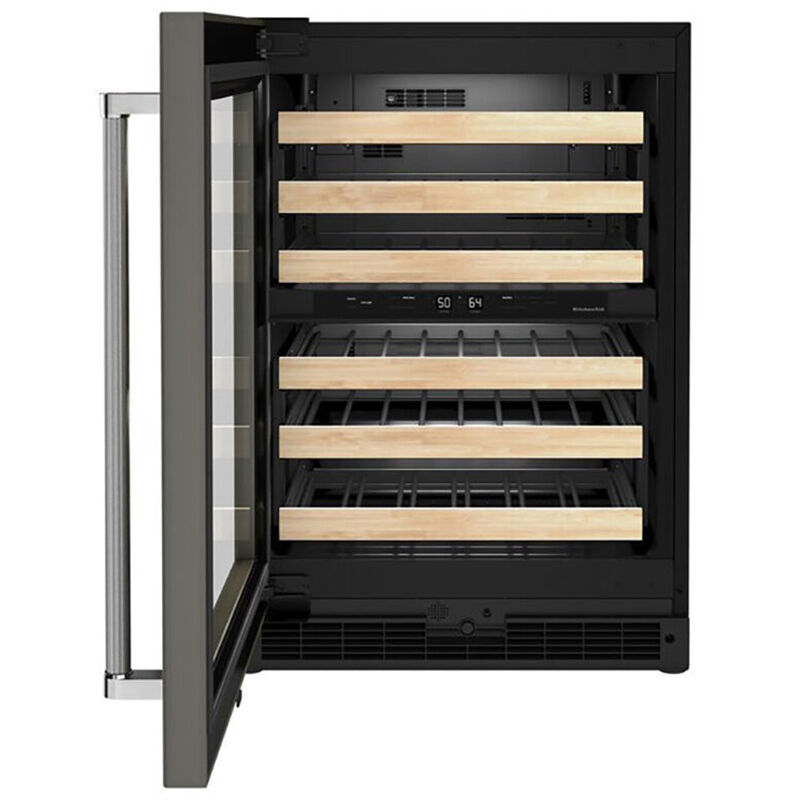 KitchenAid 24 in. Undercounter Wine Cooler with Wood Front Racks, Dual Zones & 46 Bottle Capacity Left Hinged - Custom Panel Ready, , hires