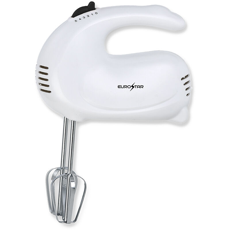 Eurostar 5-Speed Electric Hand Mixer with Stainless Steel Beaters - White
