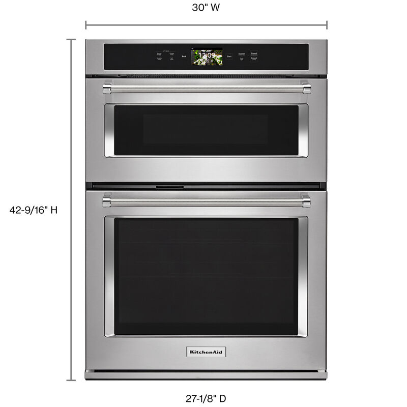KitchenAid 30 in. 6.4 cu. ft. Smart Speed/ Steam Electric Microwave/Wall Oven Combo with True European Convection - Stainless Steel, , hires