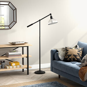 Hudson & Canal Frenkel Blackened Bronze Floor Lamp with Ribbed Glass Shade, , hires