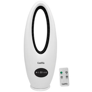 CoolVia 28 in. Oscillating Bladeless Tower Fan with 3 Speed Setting & Remote Control - White, , hires