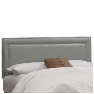 Skyline Furniture Nail Button Border Linen Fabric Full Size Upholstered Headboard - Grey, Gray, hires