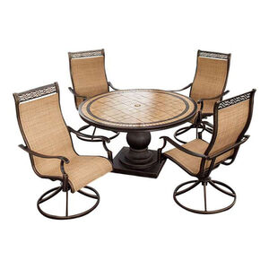 Hanover Monaco 5-Piece 51" Round Porcelain Top Dining Set with Swivel Rocker Sling Chairs - Tan, , hires