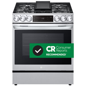 LG InstaView 30 in. 6.3 cu. ft. Smart Air Fry True European Convection Slide-In Dual Fuel Range with 5 Sealed Burners & Griddle - PrintProof Stainless Steel, PrintProof Stainless Steel, hires