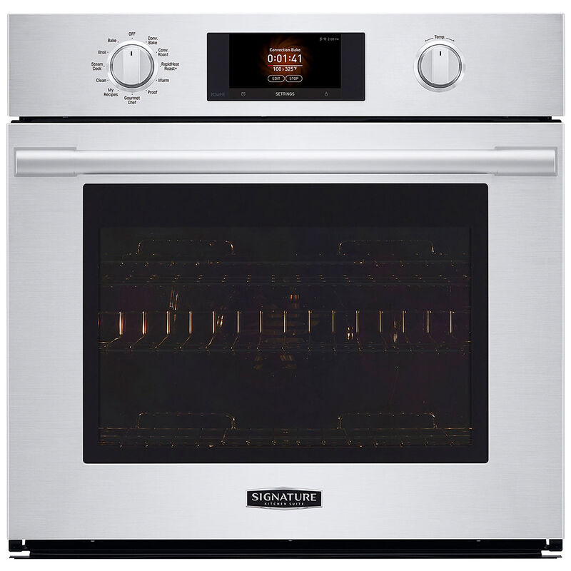 Signature Kitchen Suite 30 in. 4.7 cu. ft. Smart Steam Electric Single Wall Oven with True European Convection - Stainless Steel, , hires