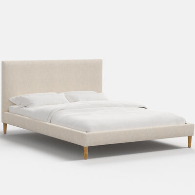 Skyline Furniture Linen Fabric Upholstered Queen Size Platform Bed - Talc | 1662BEDLNNTL