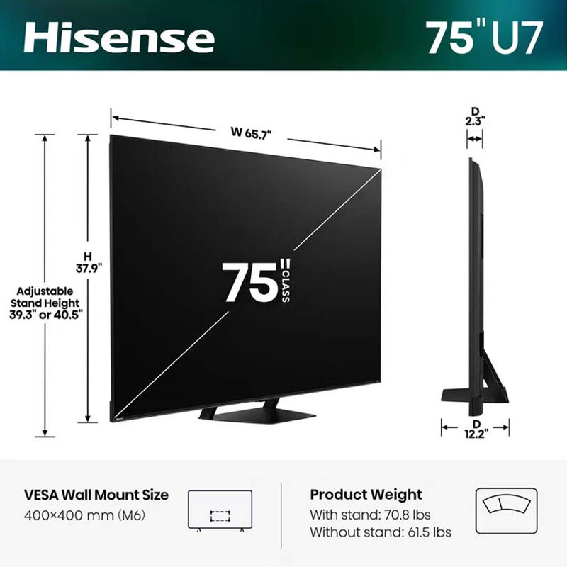 Hisense - 75" Class U7 Series ULED Mini-LED 4K UHD Smart Google TV, , hires