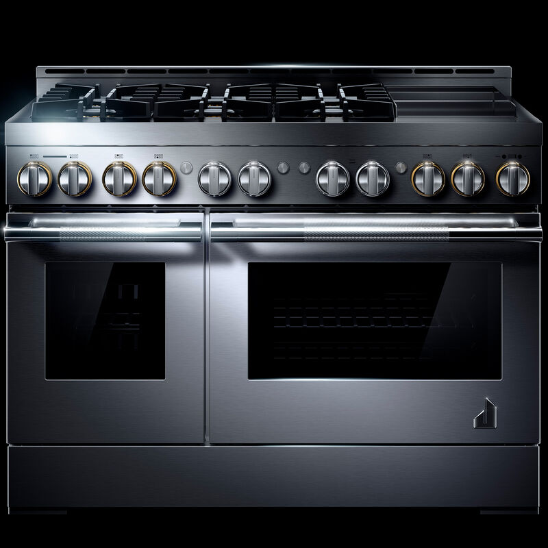 JennAir Rise Series 48 in. 6.3 cu. ft. Smart True European Convection Double Oven Gas Range with 6 Sealed Burners & Griddle - Stainless Steel, , hires