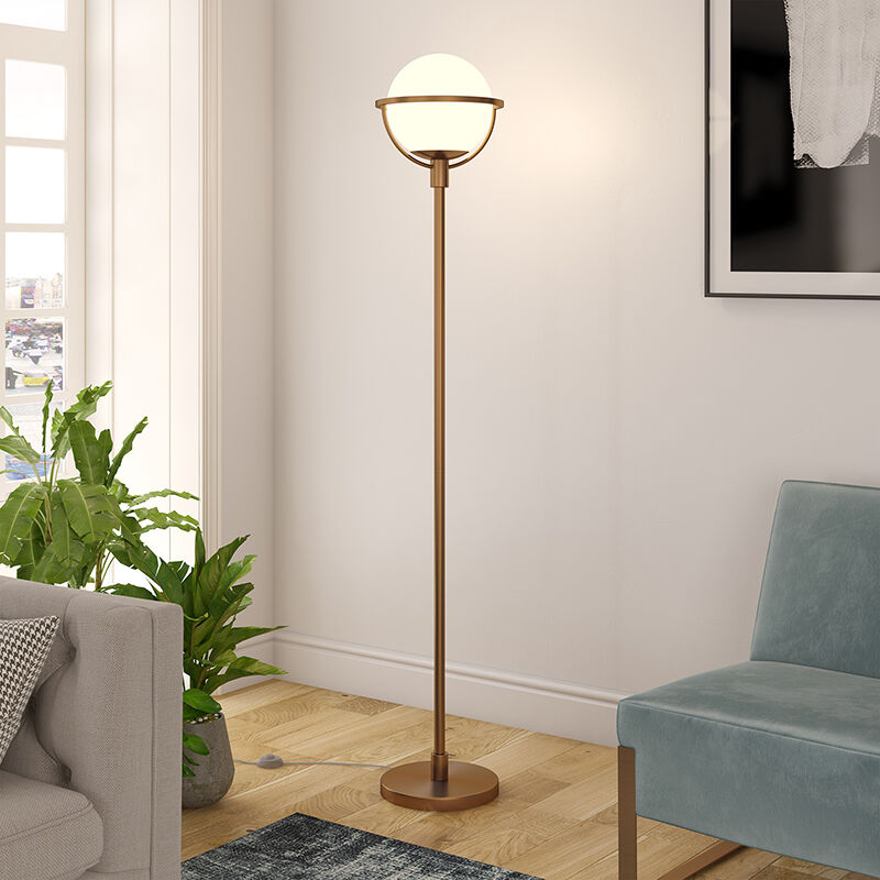 Hudson & Canal Cieonna Brass Globe & Stem Floor Lamp, , hires